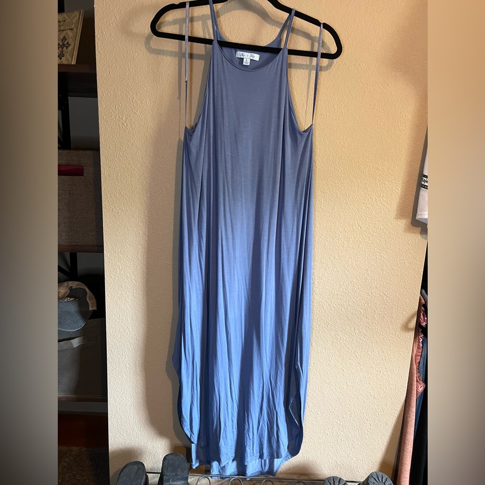 She & Sky Dusty Blue Midi Dress Size Large